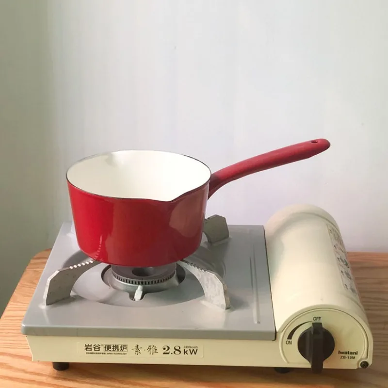 15cm Coffee Milk Boiling Induction Cooker Butter Warmer Breakfast Enamel Pot Porridge Gas Stove Melting Single Handle Saucepan