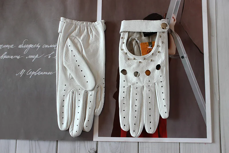 Women's Summer Leather Full Finger Gloves Unlined Thin Fashion Spring Autumn Motorcycle Riding Sheepskin Driving