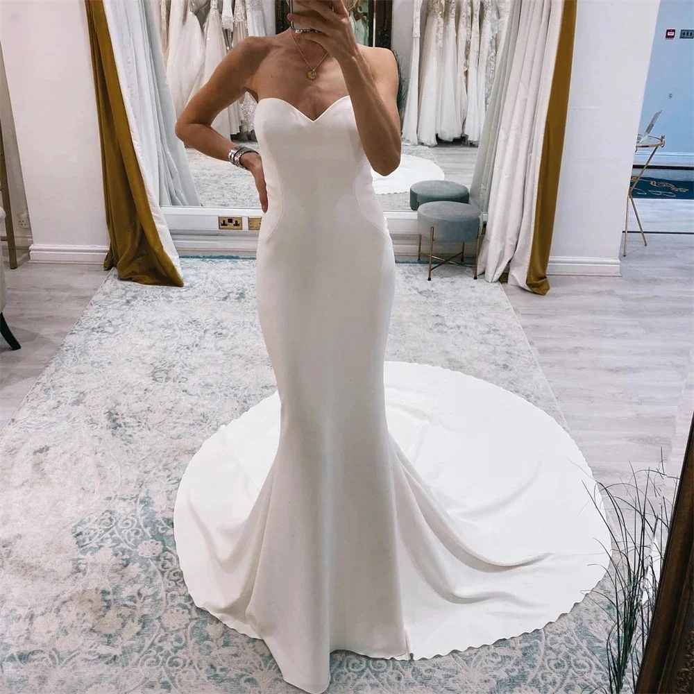 Vestido de Noiva Sereia Sem Encosto, Vestido Crepe Minimalismo Simples, Querida Elegante, Simples Personalizar para Medir, 2025, 2024