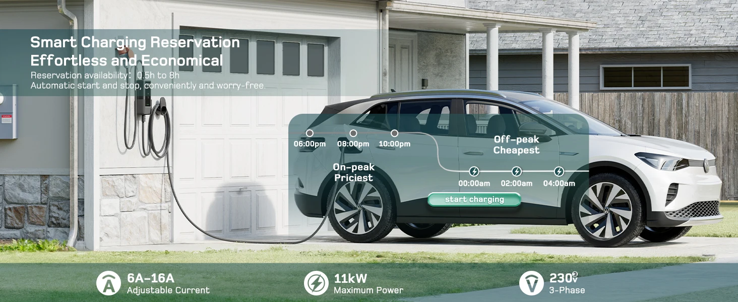 dé Mobile Wallbox 11kW Typ 2 APP 16A 3-Phasen 5,5m 7m 10m 15m 20m 25m Ladekabel Elektrofahrzeug-Ladegerät CEE-Stecker auf Typ 2 mit Einstellbarem Strom EV-Ladegerät RCD Typ A 30mA (AC) + 6mA (DC) – Detail 16