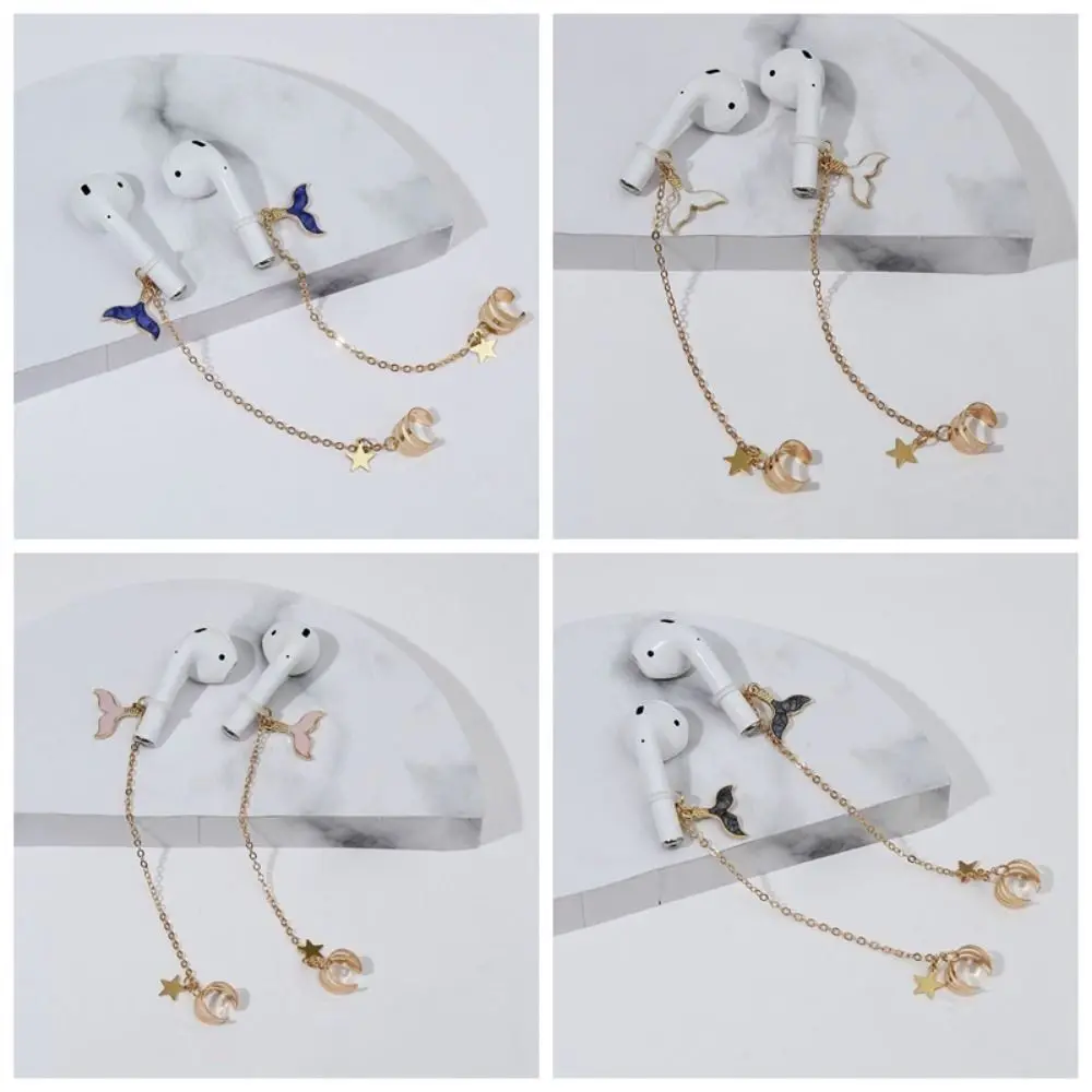 2 Buah/Pasang Klip Earphone Antihilang Lumba-lumba Dekorasi Telinga Bintang Klip Telinga Antihilang Perhiasan Mode Rantai Pelindung Earphone