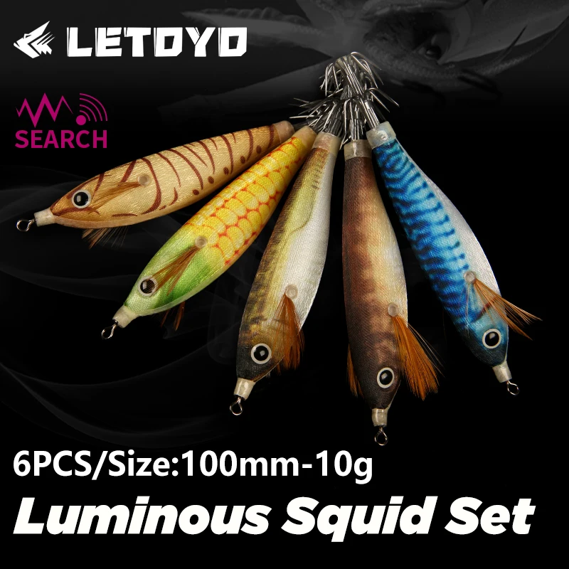 LETOYO 6PCS TOTO Floating squid jig Luminous squid lures Artificial bait EGING for Webfoot Octopus Cuttlefish Sea fishing lures