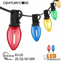 Plastics C7 Street Garland E12 220V EU String Light Outdoor 110V US Colorful Shatterproof Waterproof Hanging Lights for Garden
