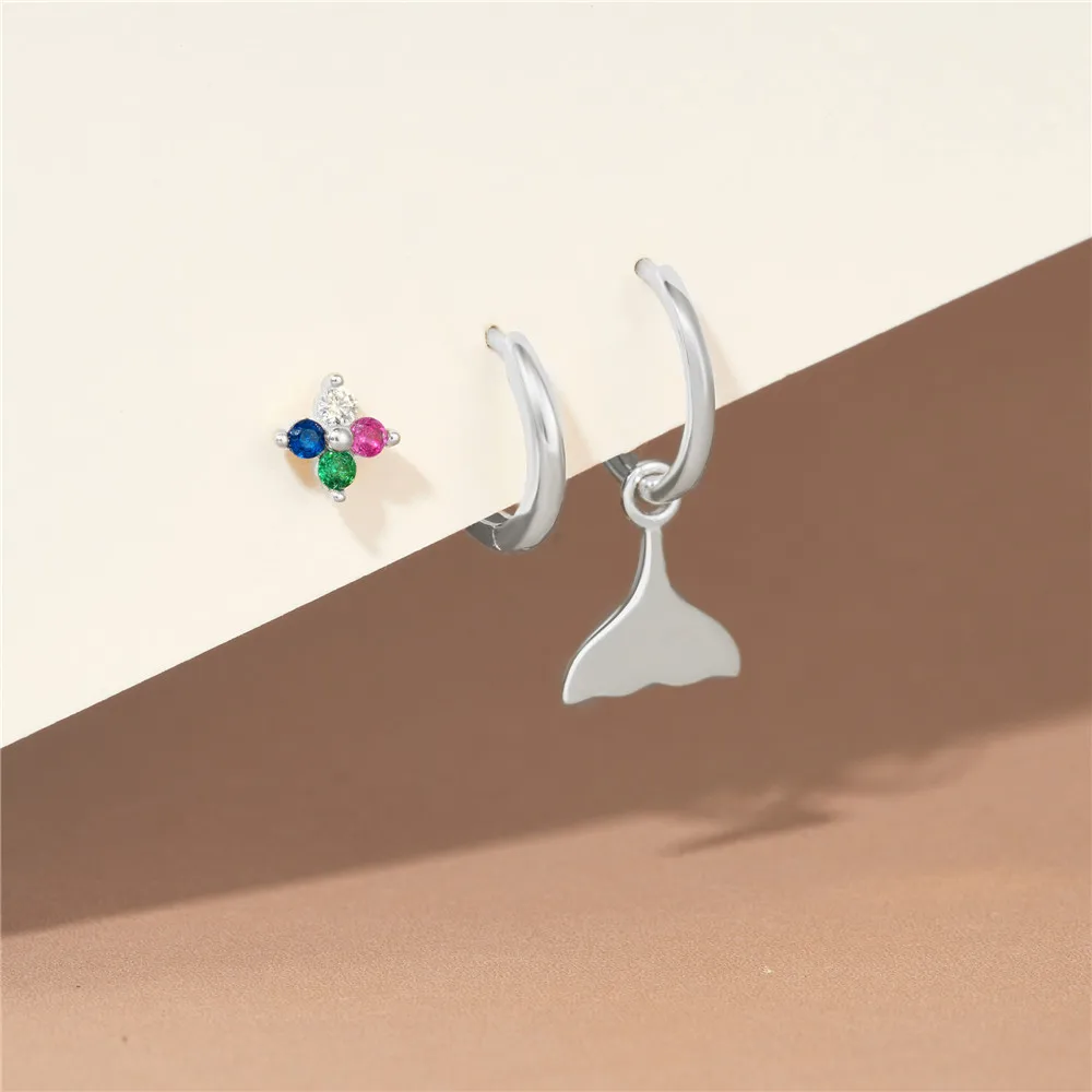 100% 925 Sterling Silver Zircon Geometric Earring for Women Girl Smooth Simple Fish Tail Design Jewelry Party Gift Dropshipping