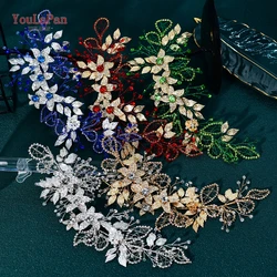 TOPQUEEN Alloy Flower Wedding Headpiece Wedding Hair Band Crystal Headpieces for Bride Headbands Bridal Tiara and Crown HP282