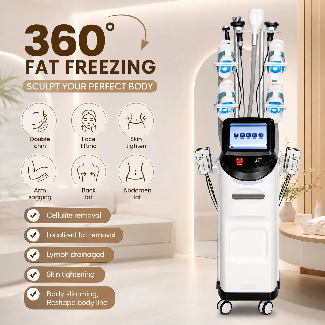 360° Fat Freezing Body Slimming Machine Effective Weight Loss Cellulite Removal Vacuum Cavitation System Beauty Salons Spas Use