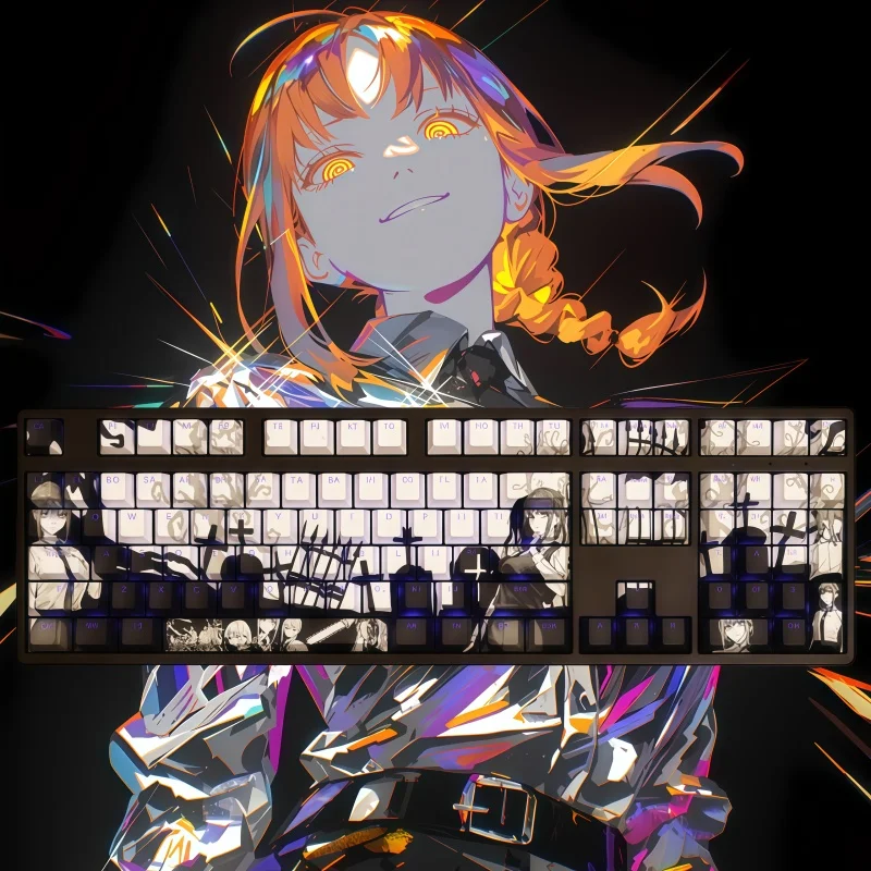 Motosserra homem makima tema keycap cinco lados sublimação de calor 108 teclas pbt material cereja alta seda ergonômica toque suave fresco