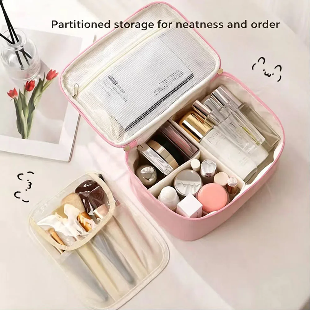 Travel makeup case, high-value and large capacity checkered storage suitcase, toiletries bag, cosmetics storage bag