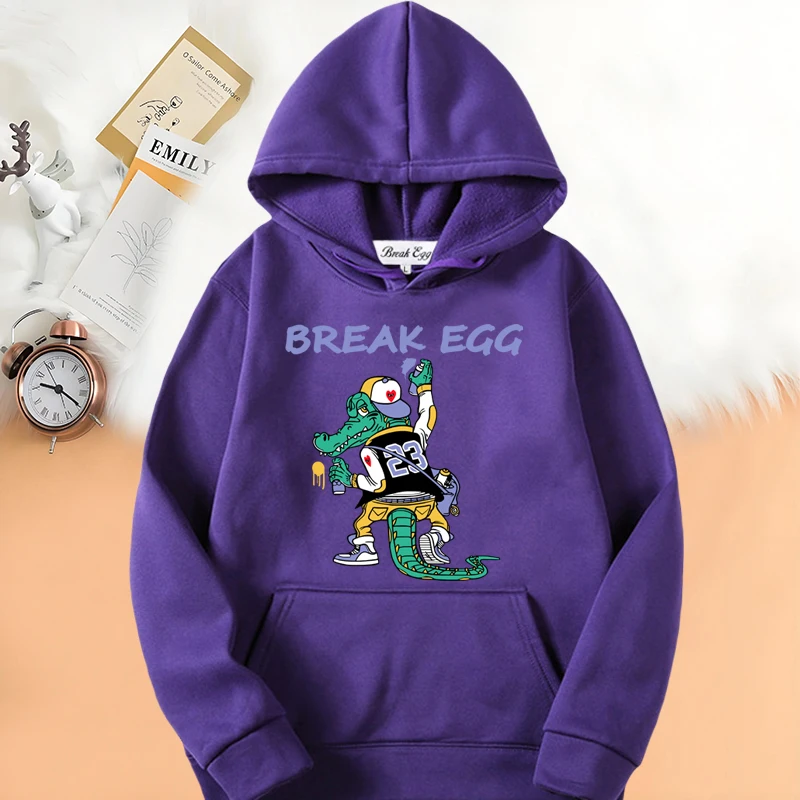 

Hip Hop Cartoon Crocodile Graffiti Women Hoodie Polyester Pullover Pockets Loose Thin Spring Autumn Sports Leisure Lady Hoody