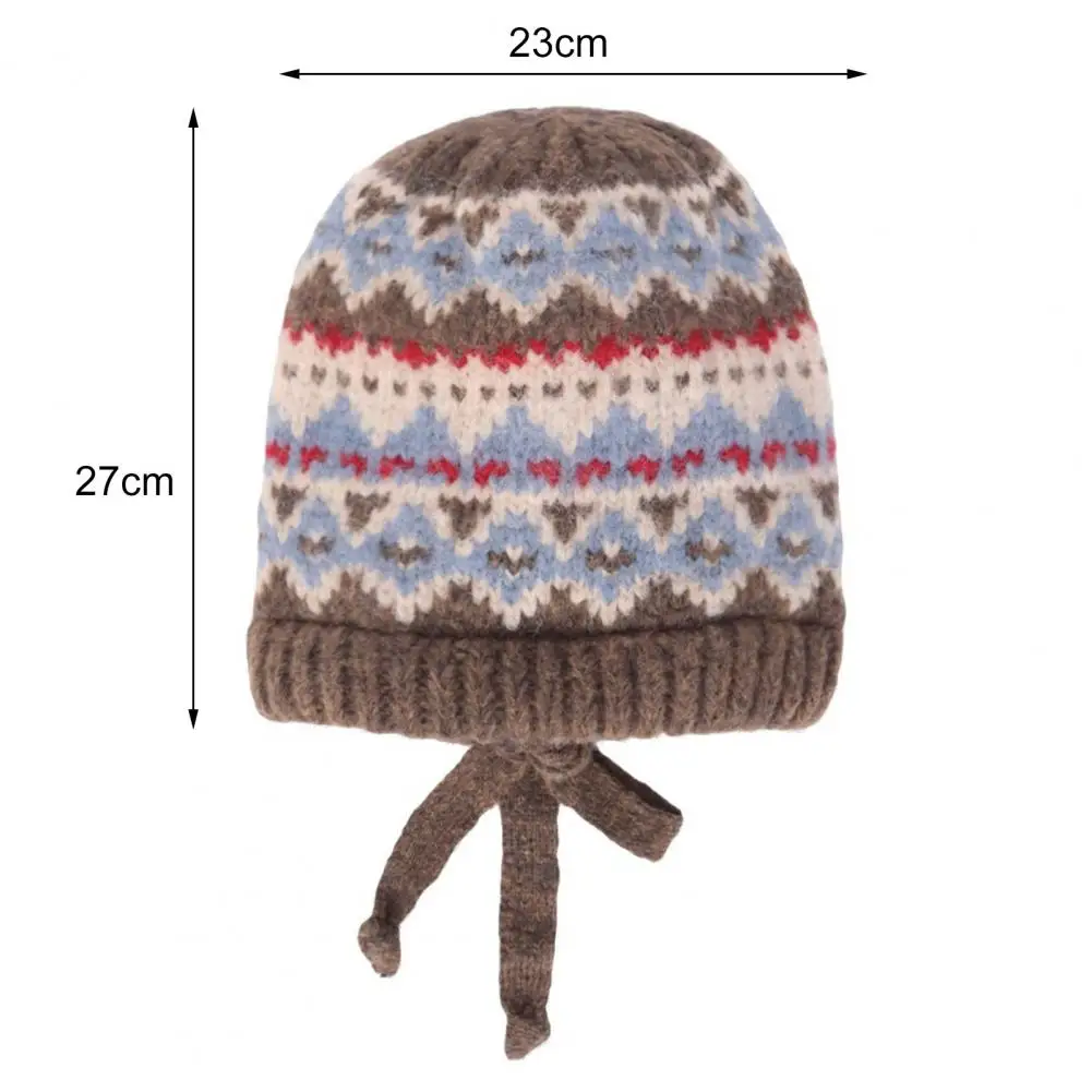 New Women Ethnic Style Striped Spliced Knitted Woolen Hat for Autumn and Winter Thickened Warm and Cold Resistant Ear Protection