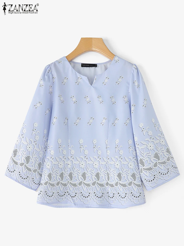 

ZANZEA, летний пуловер, повседневная свободная блузка, топы с рукавами 3/4, винтажные блузки с v-образным вырезом, элегантная рабочая туника большого размера, S-5XL