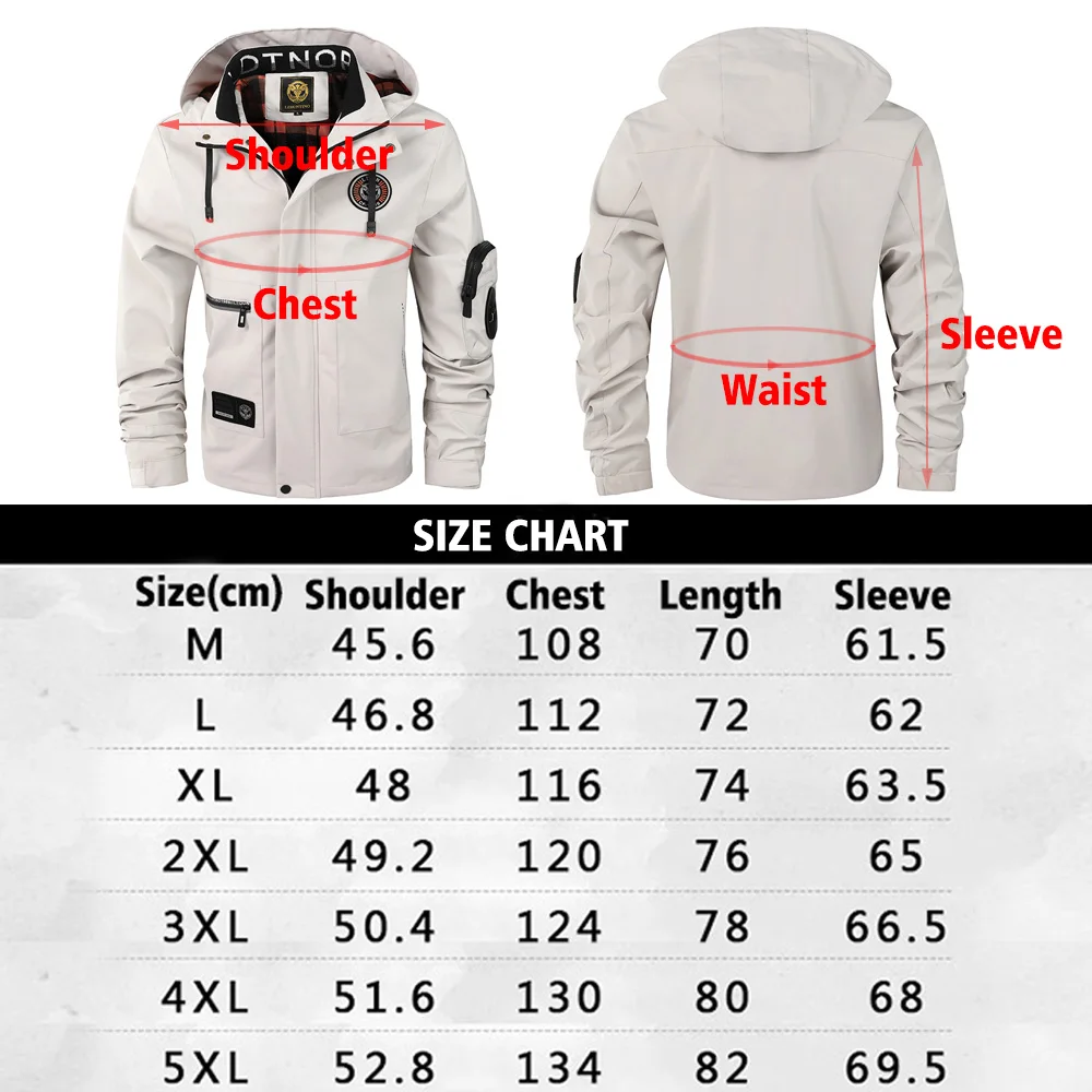 Men\'s Casual Waterproof Softshell Jacket with Multiple Pocket and Hood, Zip Up Drawstring Hooded Windbreaker Coat For Outdoor