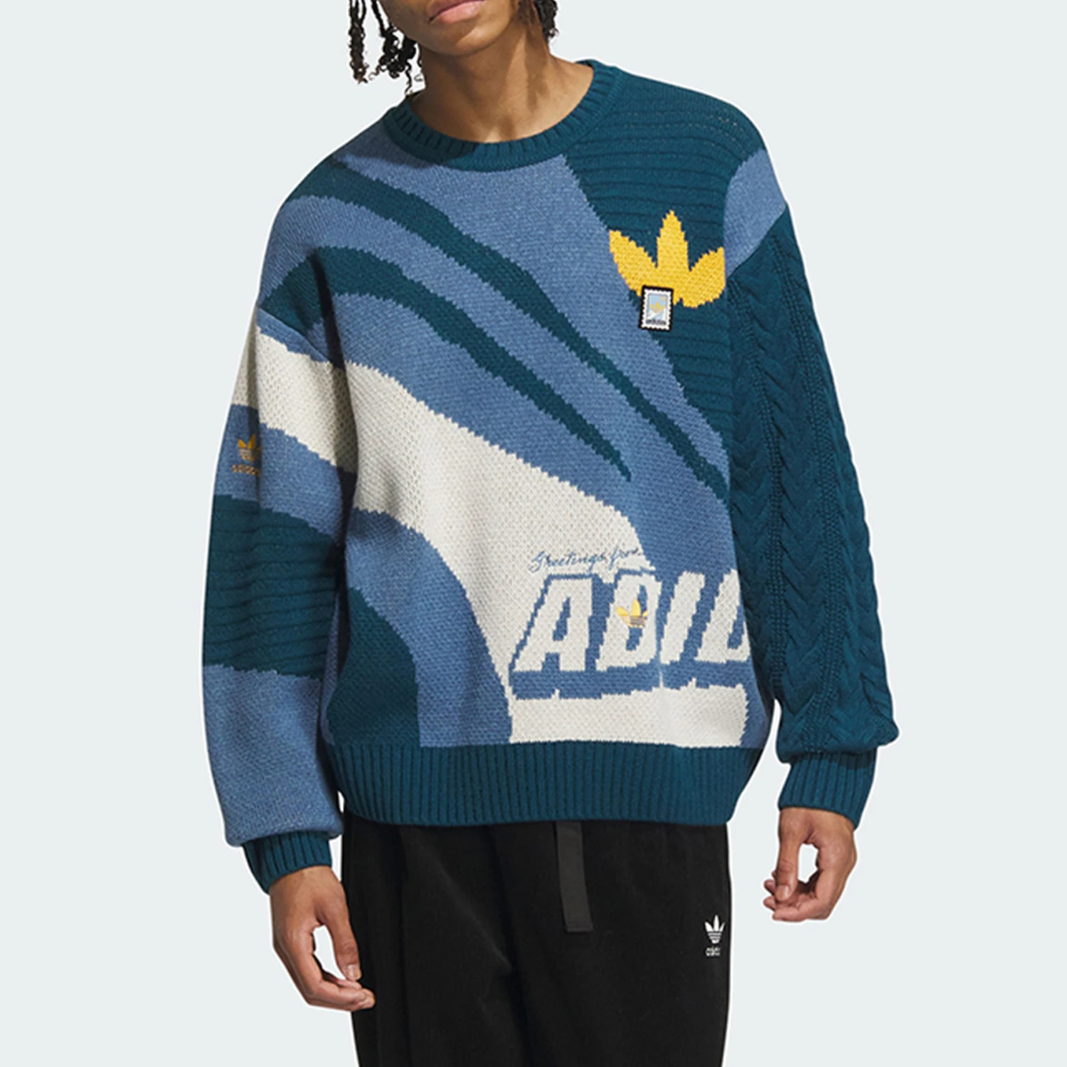 أديداس حقيقية البرسيم الرجال الرجعية محبوك جولة الرقبة عارضة البلوز IN0986 #1