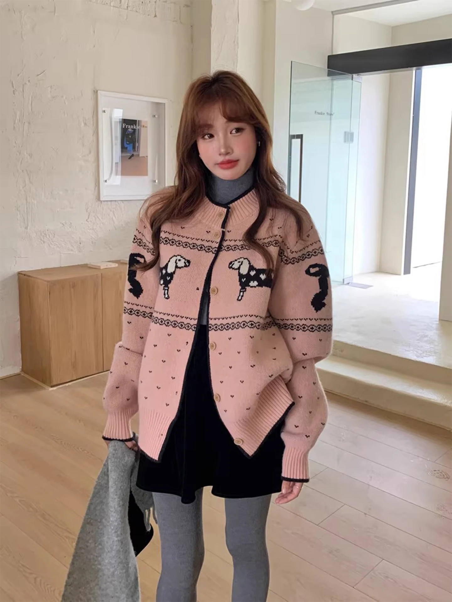 

Очаровательный мягкий вязаный кардиган, женский зимний свитер с рисунком собаки Faion, теплый уютный универсальный длинный топ све