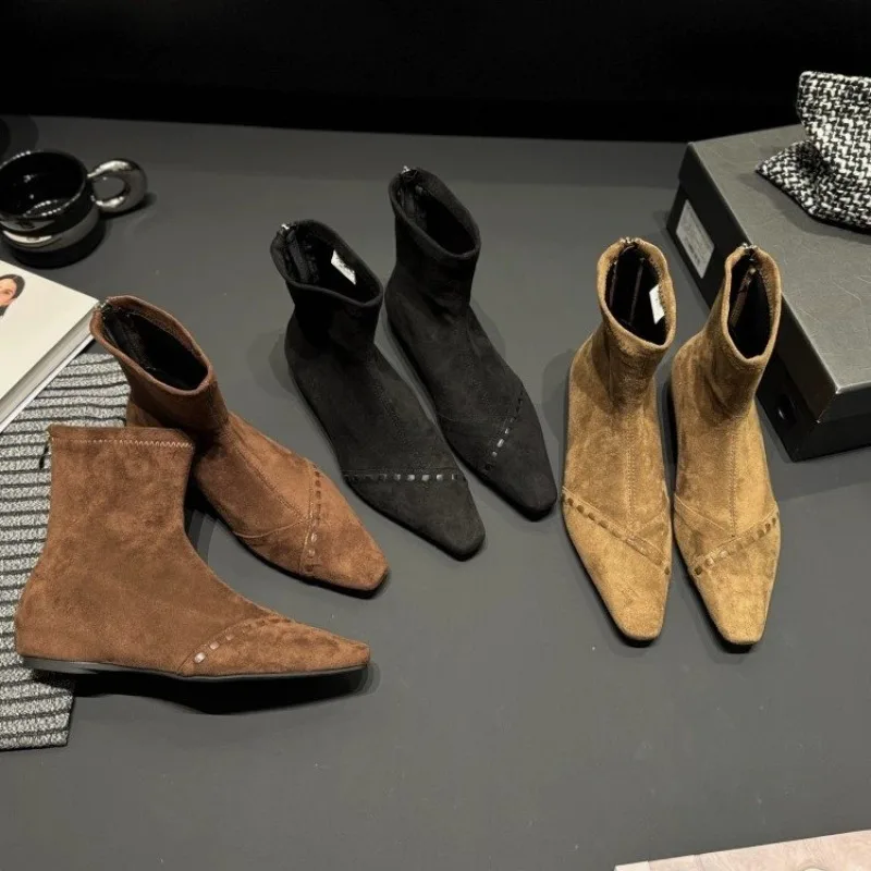 

Suede Ankle Boots for Women Flats Elegant Shoes Woman Trend Winter Goth Gladiator Casual Snow Motorcycle Botas De Mujer Plus Siz