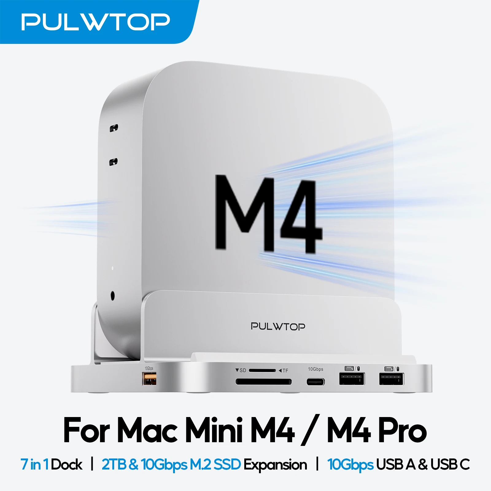 

PLWTOP Mac Mini M4 Dock with 4TB SSD Enclosure (NOT Included), USB A/C 3.2 10 Gbps, USB A 2.0, SD/TF, Audio for Mini M4 / M4 Pro