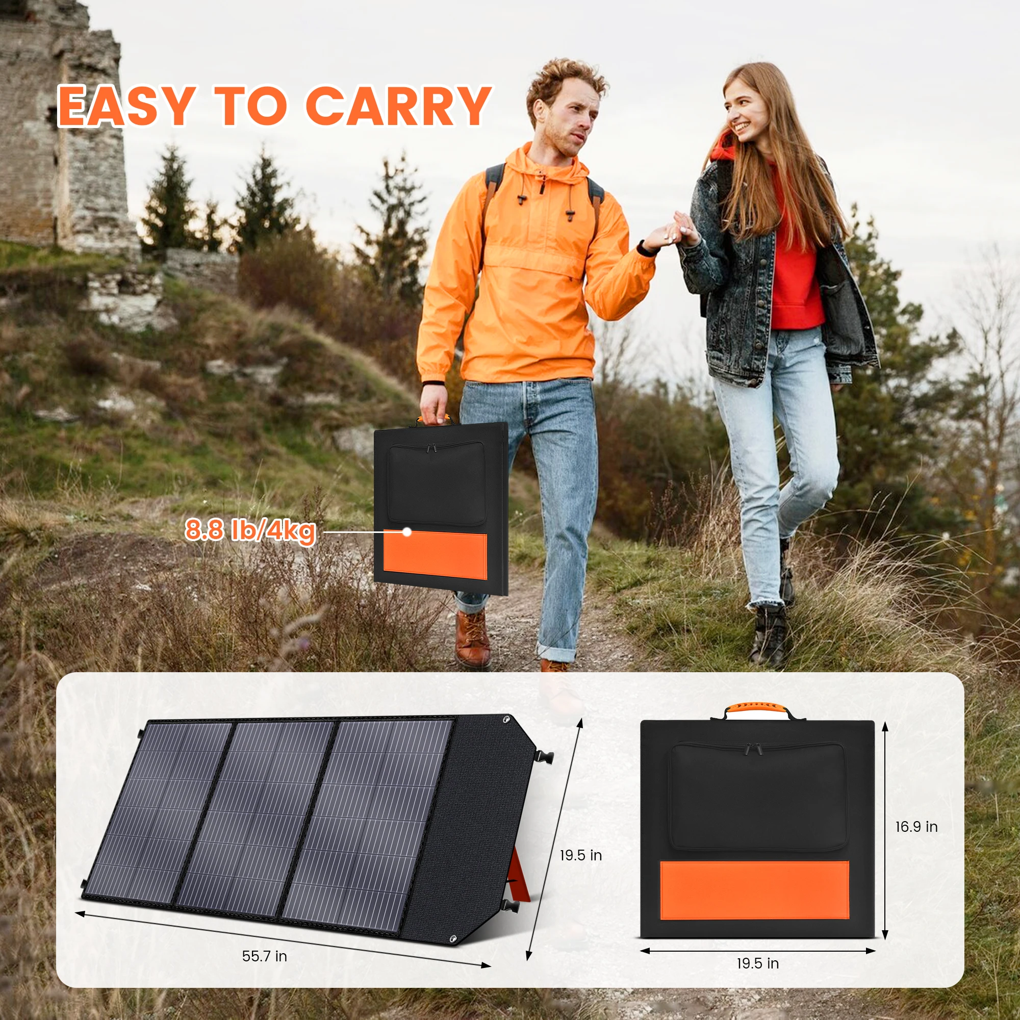 Ctolity 200W 18V Portable Solar Panel Camping Foldable Flexible MPPT Monocrystalline Solar Cell Charger for House Camper Travel