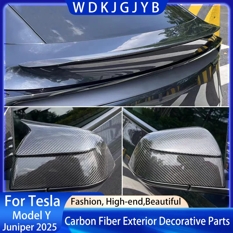 

Для Tesla Model Y Juniper 2025 + углеродное волокно, хвостовое крыло, зеркало заднего вида, наклейка на дверную ручку, детали для модификации из углеродного волокна