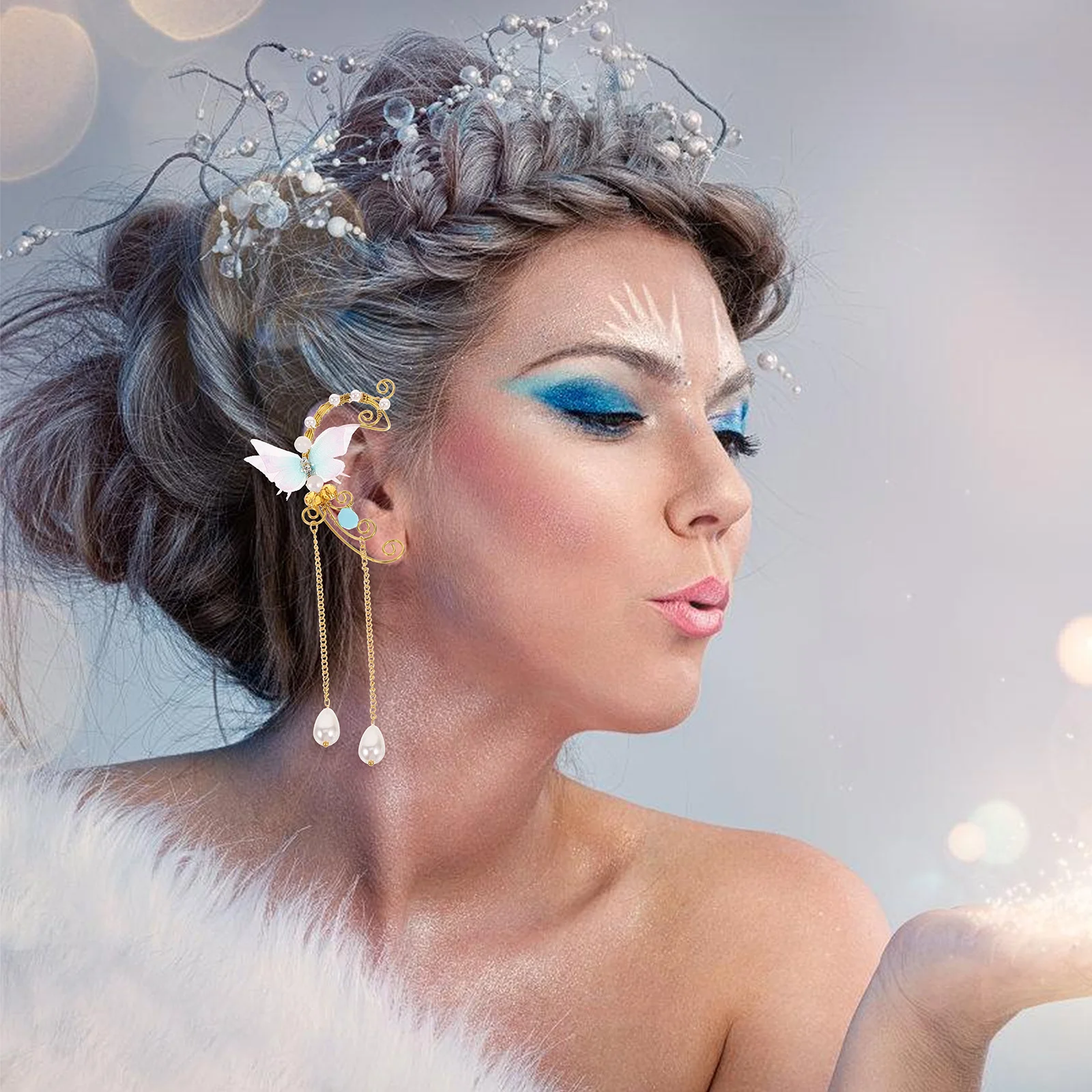 

1 Pair Ear Clip Butterfly Imitation Pearl Ear Cuffs Non Piercing Lightweight Elegant Jewelry Festival Gift Earrings