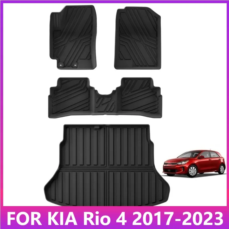 

for Kia Rio 4 2017-2023 (Fuel Version only) TPE 3D Car Floor Mats Cargo Liner Trunk Pad Black Waterproof All Weather