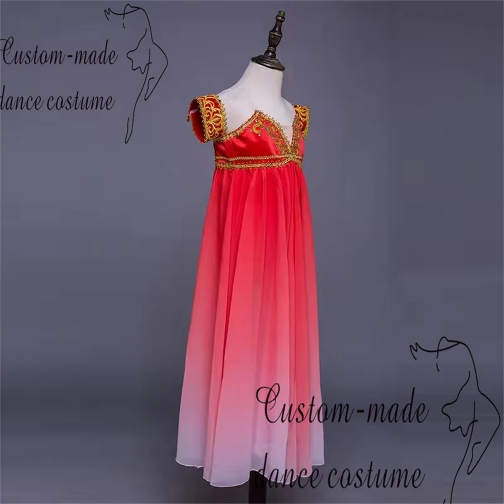 チャイコフスキー バレエ ドレス カスタマイズされた子供のダンス ドレス レッド プロの競技ロング ドレス大人のバレエ パフォーマンス ドレス