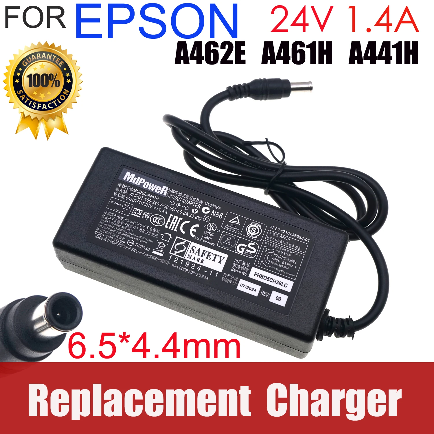 

24V 1.4A 1.3A 1.37A A441H A291E Original AC Adapter for Epson Scanner Printer J143A 2480 3590 4490 V500 V550 GT-1500/GT-2500