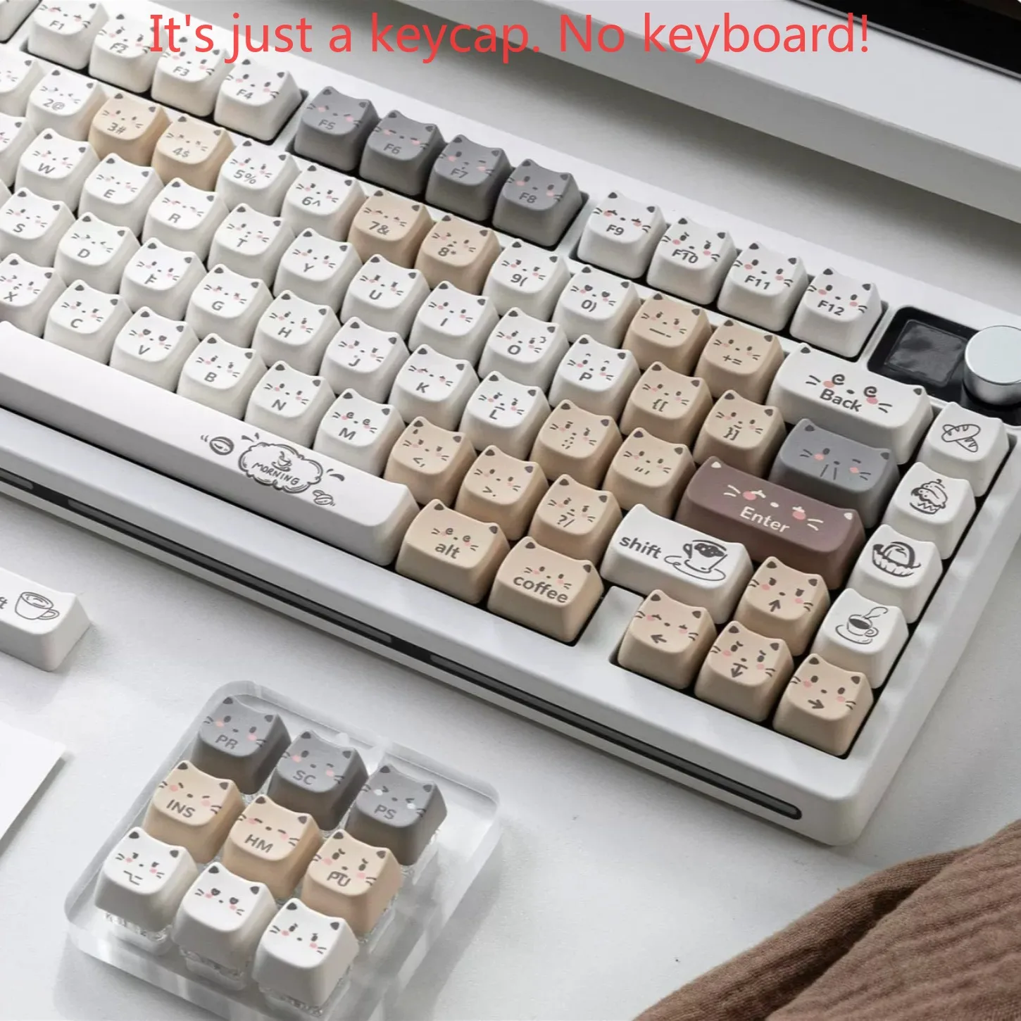 132 Keys Cute Coffee Cat Keycaps MOA Profile PBT Material for 61-108 Keys Mechanical Keyboard