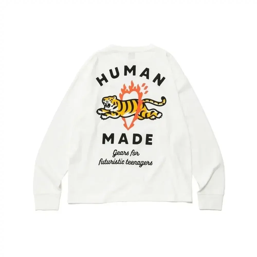 Humanmade all cotton cute cartoon couple long sleeved T-shirt for autumn and winter tops, men's and women's base shirts