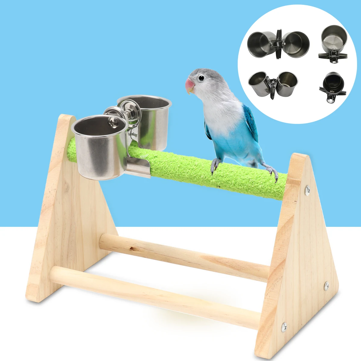 S/M Stainless Steel Pet Bird Clip-type Cup Parrot Aviary Food/Water Basin Dual-use Bird Raising Food Trough Single/Double Cups