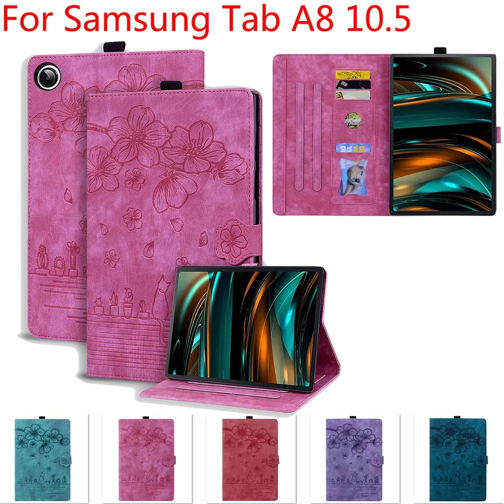

Чехол в стиле вишневого кота для Samsung Galaxy Tab A8 10,5, ударопрочный чехол из искусственной кожи и ТПУ с подставкой и отделением для карт