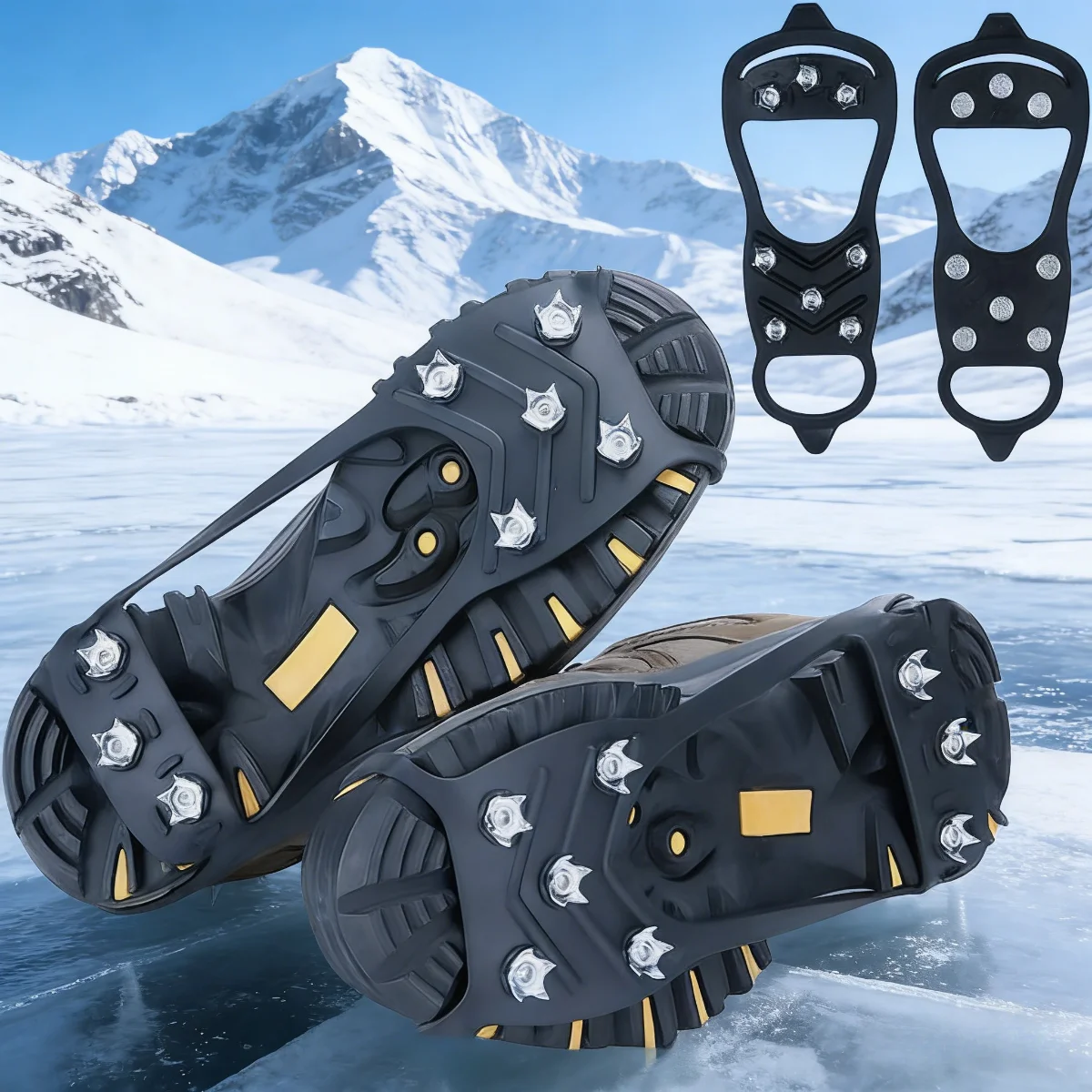 

4 шт./2 пары противоскользящих бахил с 8 зубьями и ледяными когтями, цепочка для обуви с ледяными когтями, противоударные снежные когти