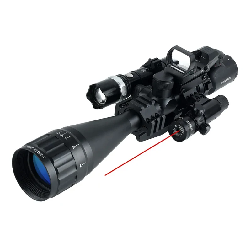 Factory sales 4-in-1 combination red dot sight scope  6-24/50 Red Green Illuminated Optic Scope Set