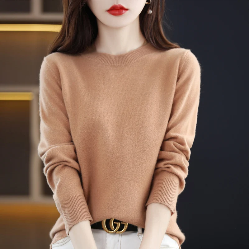 Pure Wool Cashmere Sweater Women\'s O-neck Pullover Casual Knitted Tops Spring and Autumn Female Jacket Basic Fashion Long sleeve