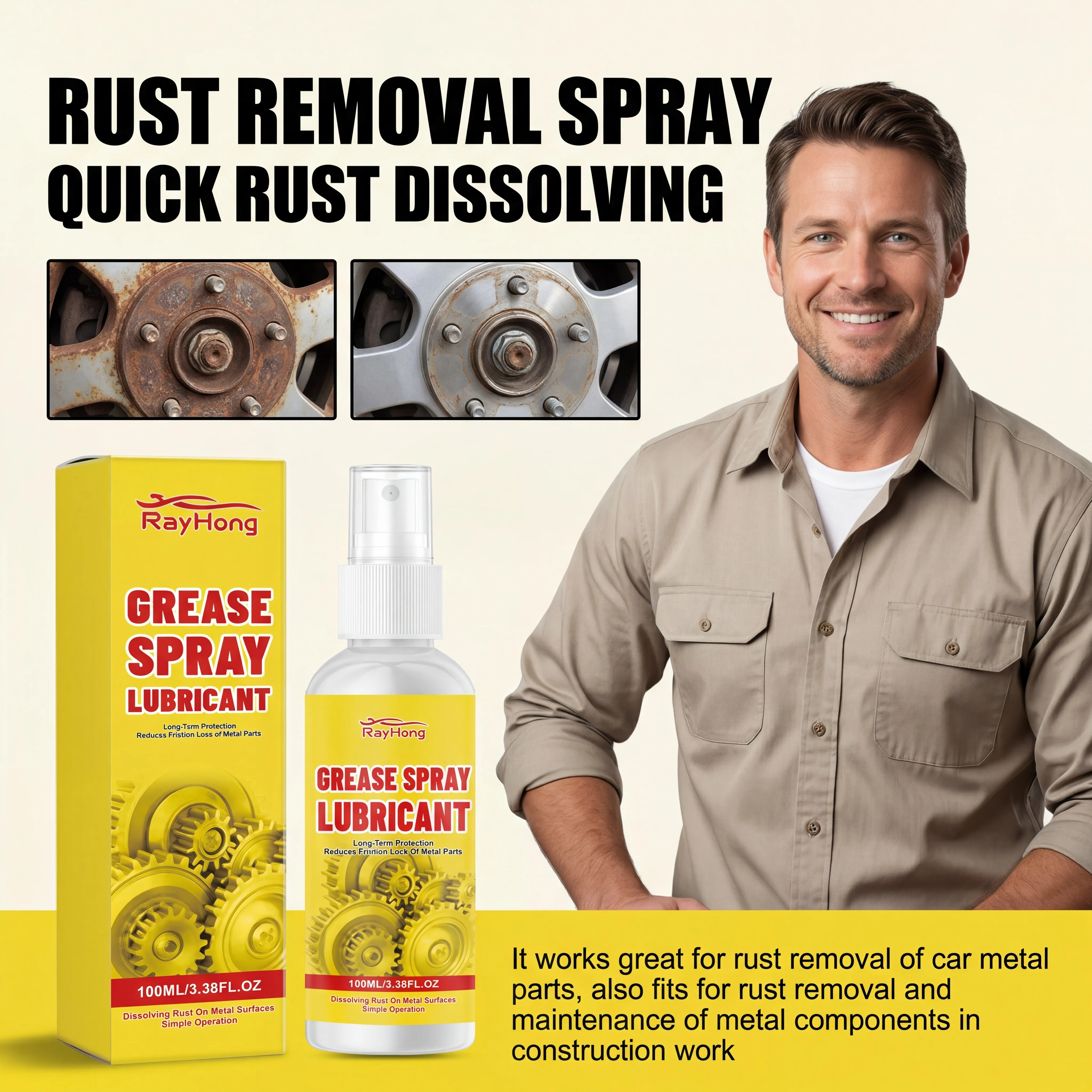 Metal Rust Remover Professional Car Care Spray 100ml Anti Rust Lubricant Polish and Brighten Quick Surface Cleaner Tools DIY
