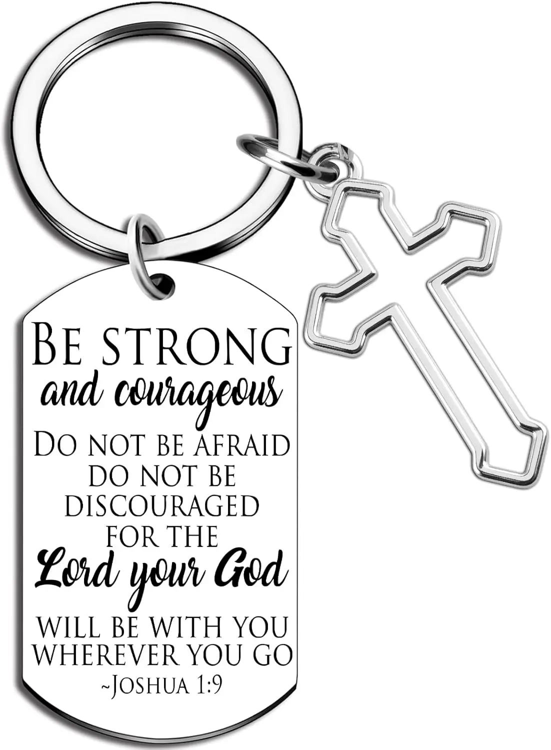 Bible Verse Keychain Be Strong Courageous Cross Keychain Men Women Religious Gift For Family Friend Birthday Christmas Christian