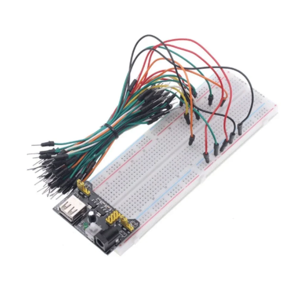 830 Point Breadboard Kit Includes Black Power Module and 65 Insulated Wires for Educational Electronics Projects
