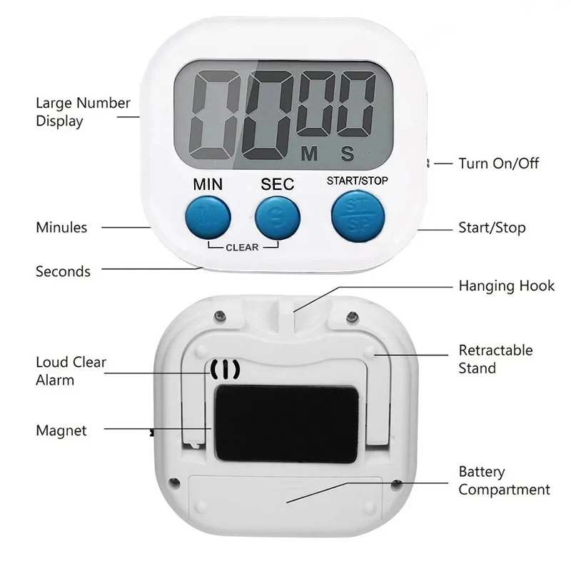 1PC LCD 디지털 주방 타이머 자기 요리 대형 카운트 다운 명확한 시끄러운 알람 Stonego 홈 주방 액세서리 썸네일 4