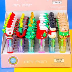 20Pcs/Lot Kawaii Christmas Stationery Cute Cartoon Santa Claus Mini 4 Color Ballpoint Pen Multi Color Press Pens School Supplies