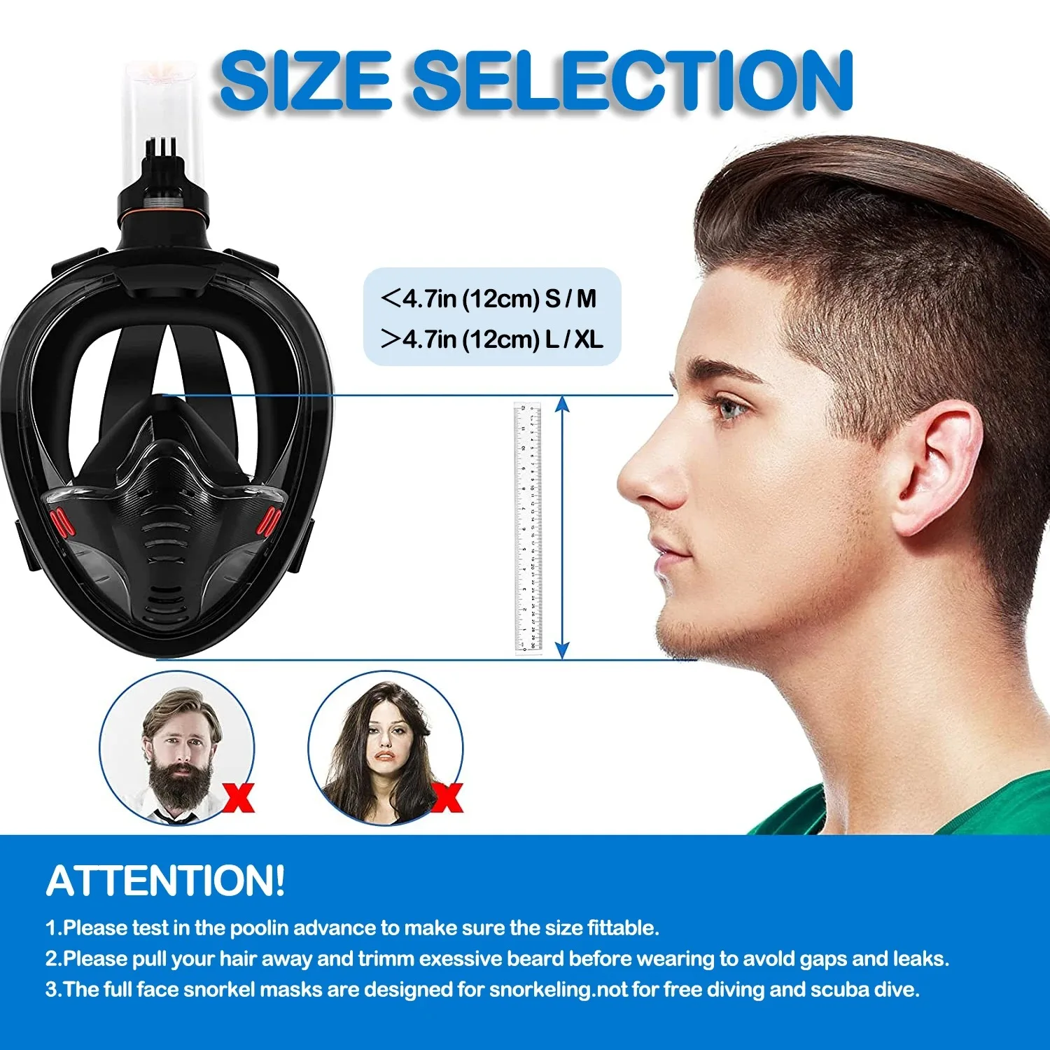 Sistema de respiración transparente seco, vista panorámica, antiniebla, equipo de piscina, máscara de snorkel para adultos, soporte de cámara desmontable