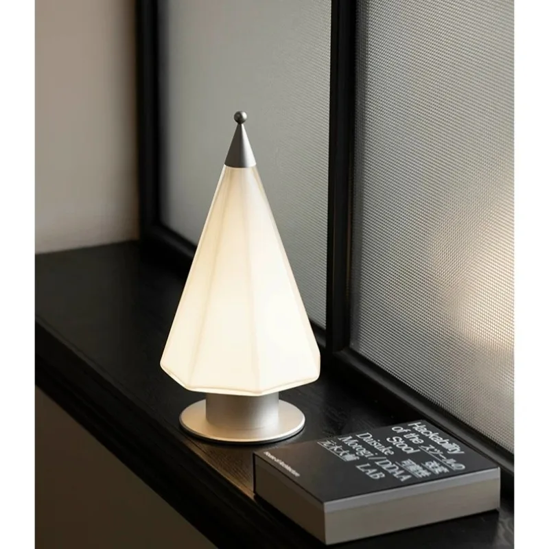 Nordic Minimalist Cone Christmas Tree Night Light, Rechargeable Desktop Ambient Lamp for Bedroom Bedside