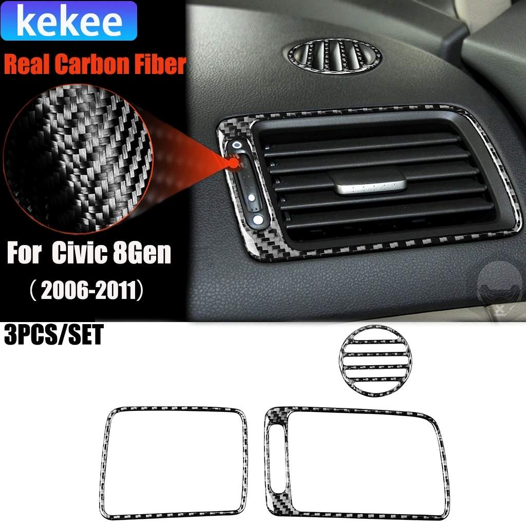 

Carbon Fiber Car Accessories Co-pilot Air Vent Modify Interior Trim Cover Sticker For Honda Civic 8th Gen 2006 2007 2008-2011