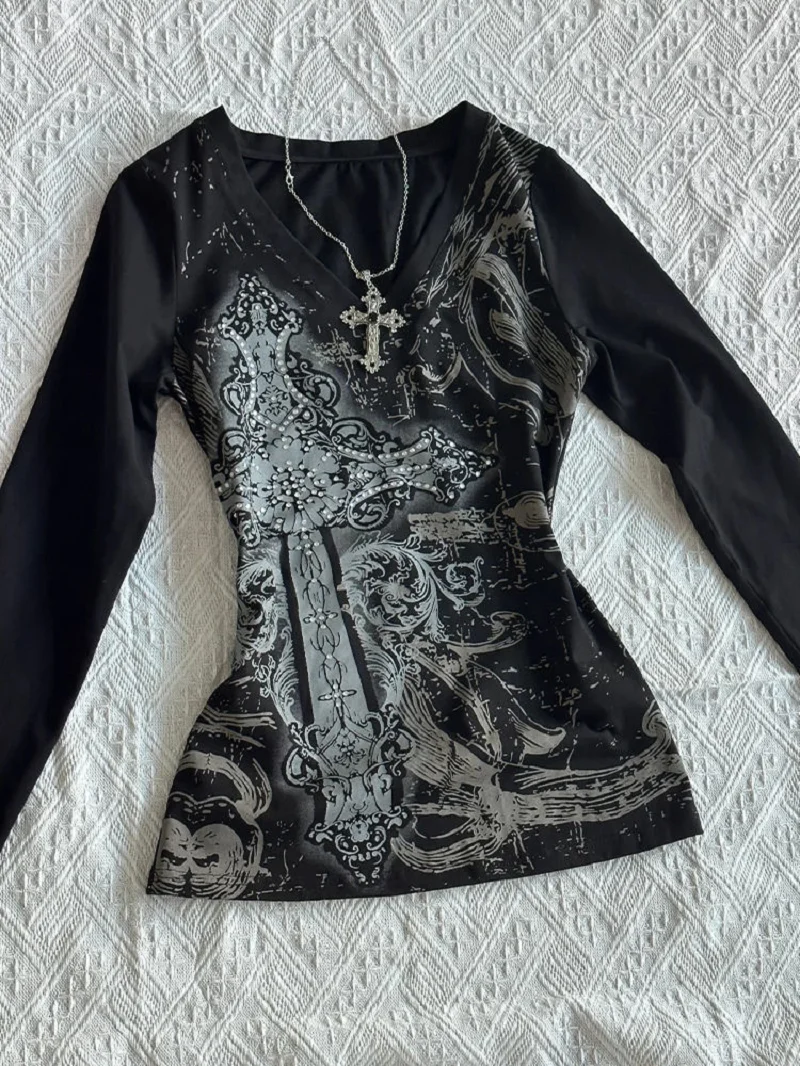 Damen Top Y2k Tops 90er Jahre Vintage Kleidung T-Shirt für Frauen Kawaii Gothic Ästhetische Kleidung Grafik T-Shirts Y2k Kitty Emo Kpop Goth