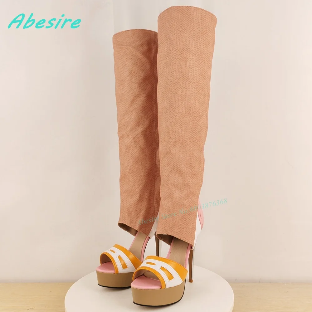 Modello serpente Colori misti Sandalo Stivali Punta rotonda Piattaforma Tacchi sottili Splicing Sandali da donna Open Toe Slip On Shoes 2026