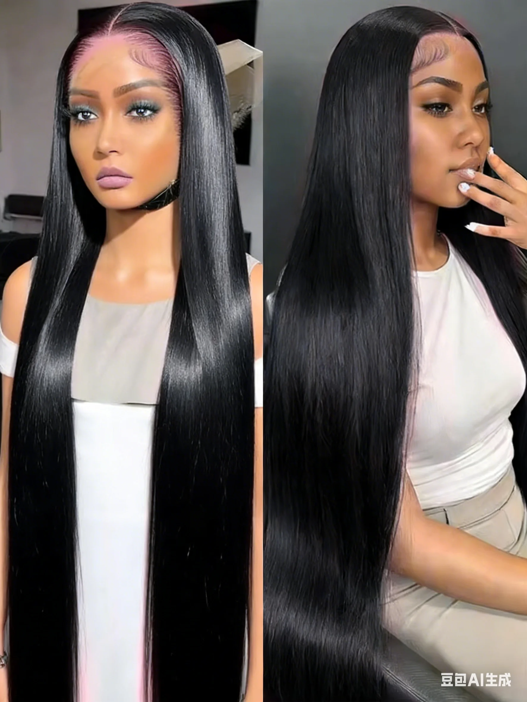 

38 42 inch natural black wig made from Brazilian Remy hair, 13X6HD transparent front lace, designed specifically for women.