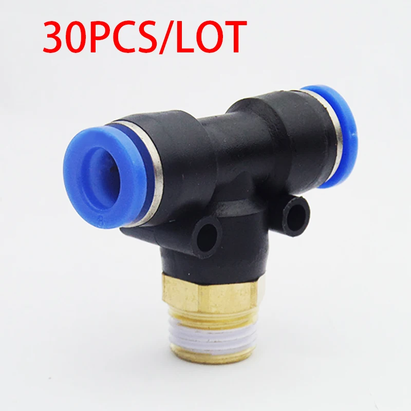 30PCS/Lot Tee T type Fitting PB4-01 PB6-01 PB6-02 PB8-01 PB8-02 Threaded M5 PT 1/8