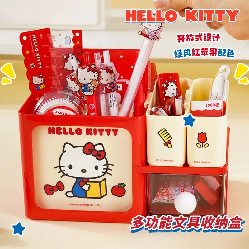 

Creative Cartoon HelloKitty Multifunctional Storage Pen Holder Cute KT Student Office Finishing Storage Boxs Makeup Storage Box