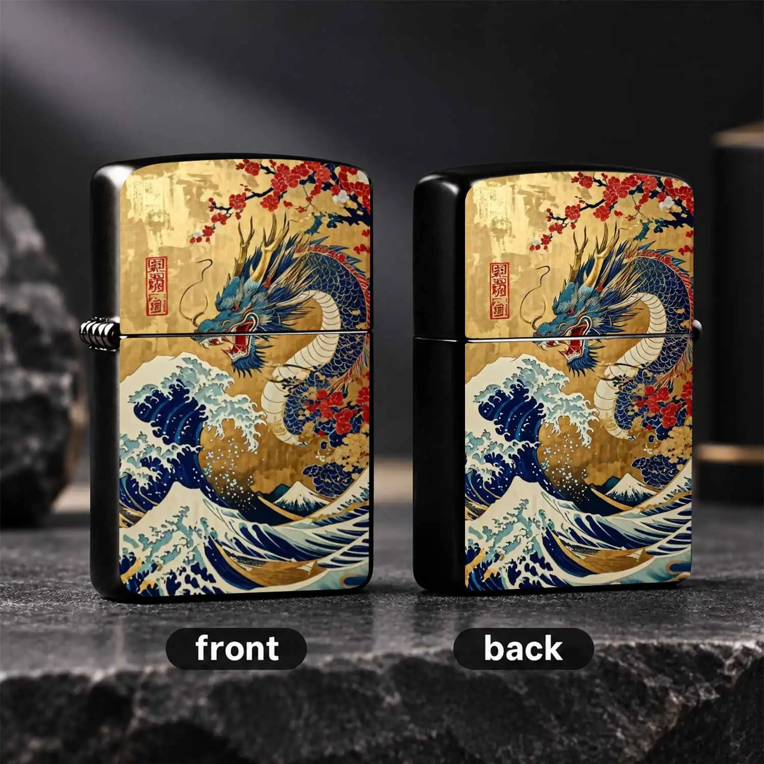Portable Igniter Classic Ukiyo-E Style Auspicious Dragon Themed Design With Red Plum Blossom Golden Background Exquisite Texture Suitable For All Daily Scenarios High End Aesthetic Gift For Personalized Trendy Practical Ornament Highlight U