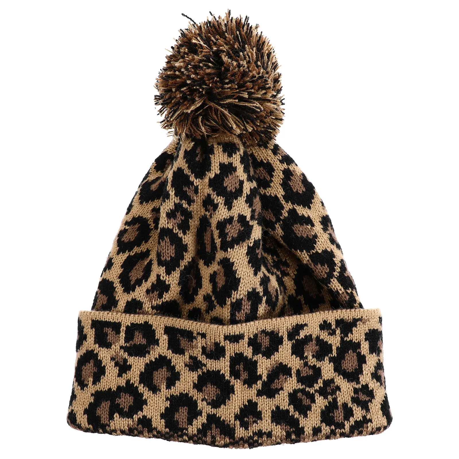 

2Pcs Leopard Printed Winter Warm Women Knitted Hat Soft Woolen Beanie Comfortable Earflap Headwear