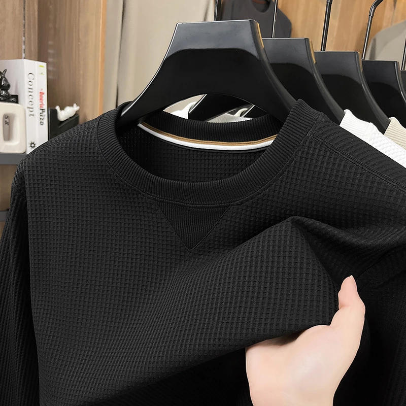 

Мужской вязаный свитер с круглым вырезом и длинными рукавами, однотонный пуловер, осень-зима, модная повседневная классическая универсальная мужская одежда