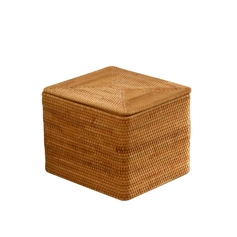 

Rectangular Hand Woven Storage Baskets Large Rattan Storage Box with Lid Laundry Bins Basket Closet Organizer Sundries Container